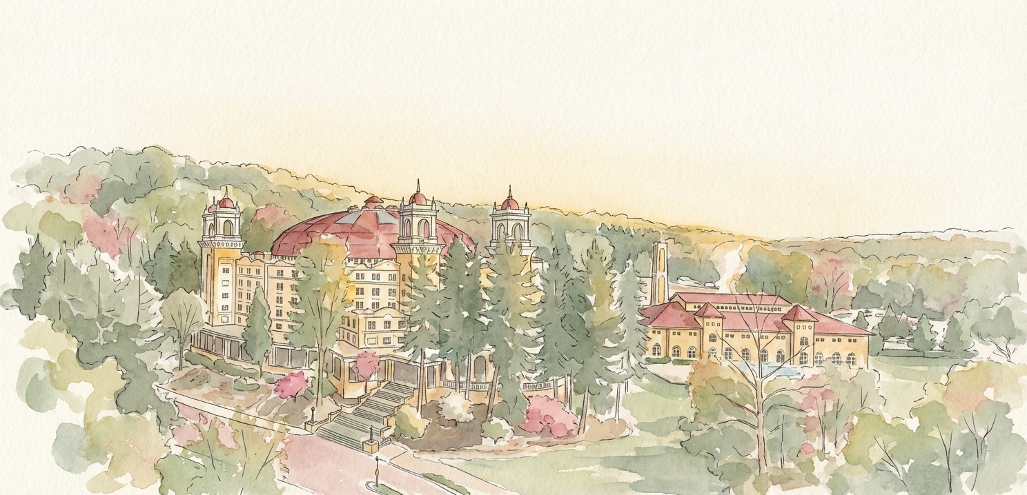 West Baden Springs Hotel ink wash illustration