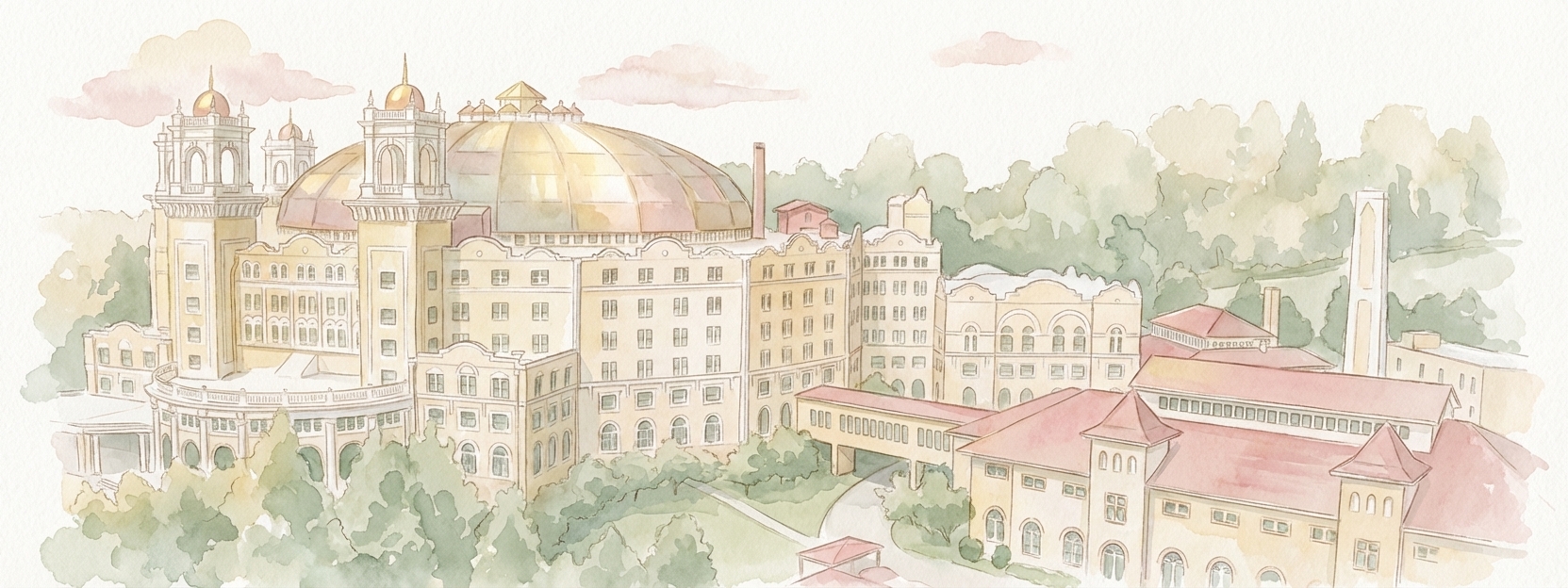 West Baden Springs Hotel detailed watercolor